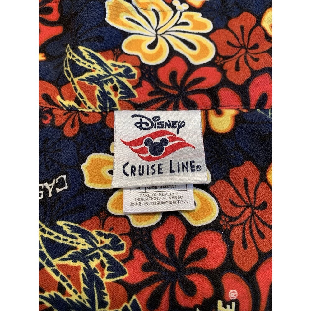 Disney Cruise Lines Castaway Cay Button Up Hawaiian Shirt Small Red Floral